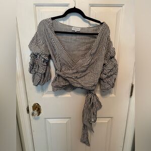 Lioness Black and White Striped Ruffle Blouse